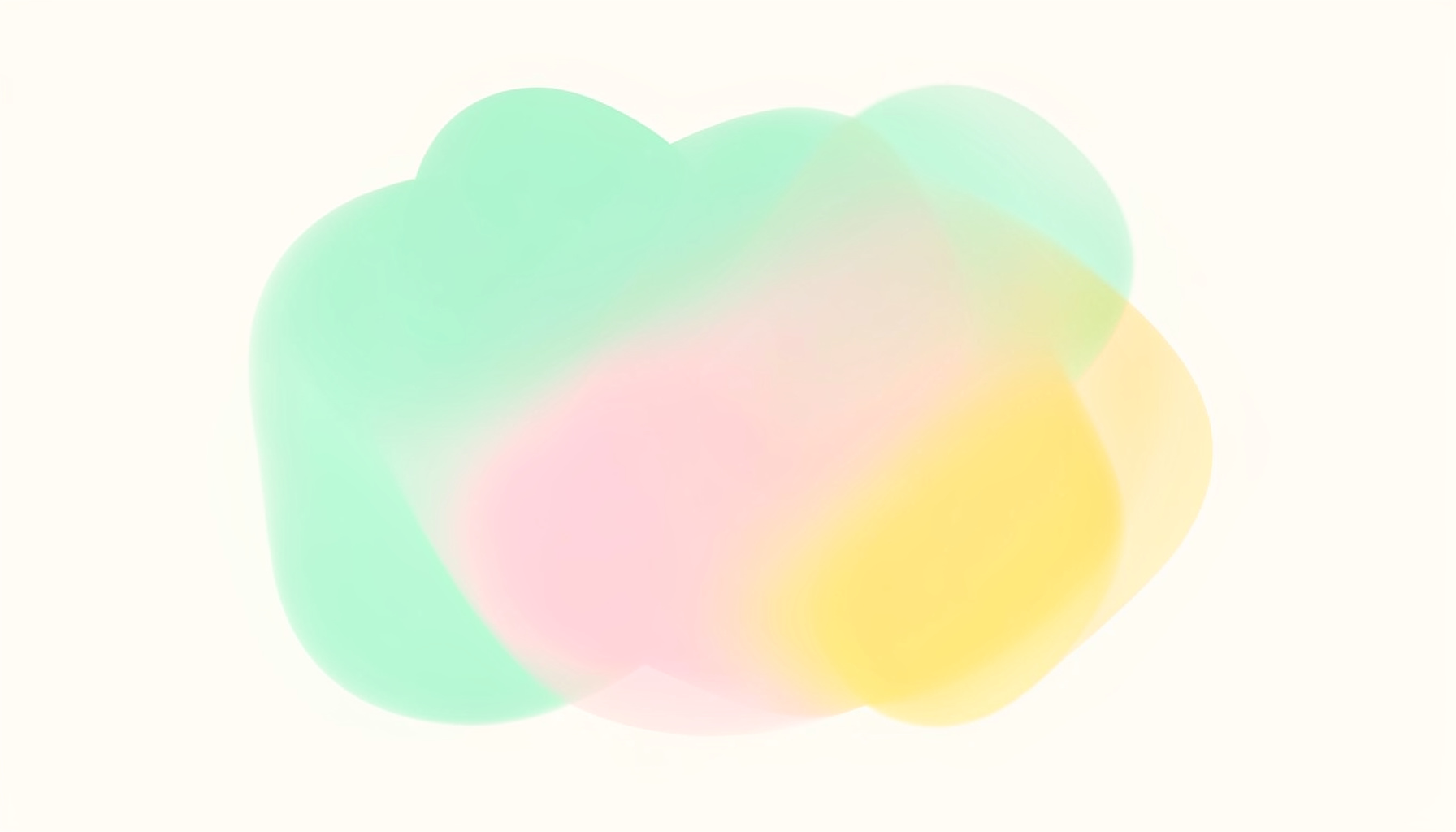 Soft gradient composition in mint green, pale pink and warm yellow blobs on an off-white background